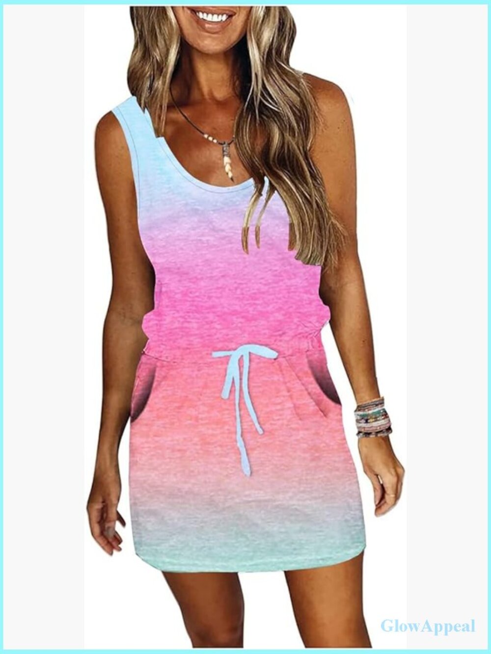 Sleeveless Striped T-Shirt Dress with Pockets and Tie Waist